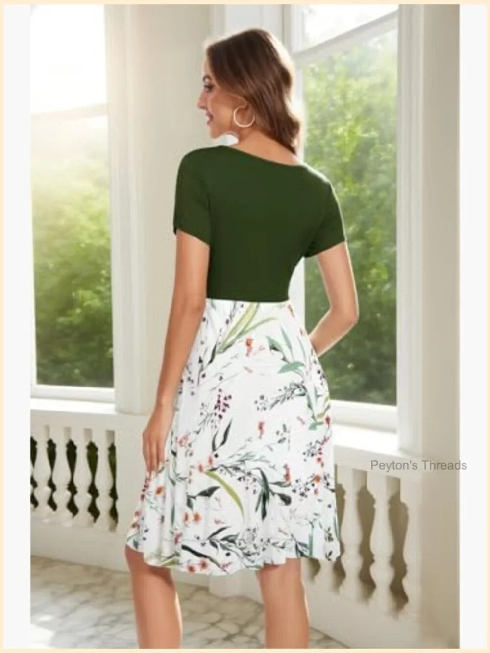 Short Sleeve Maternity Dress with Pockets A-Line Crew Neck Below Knee